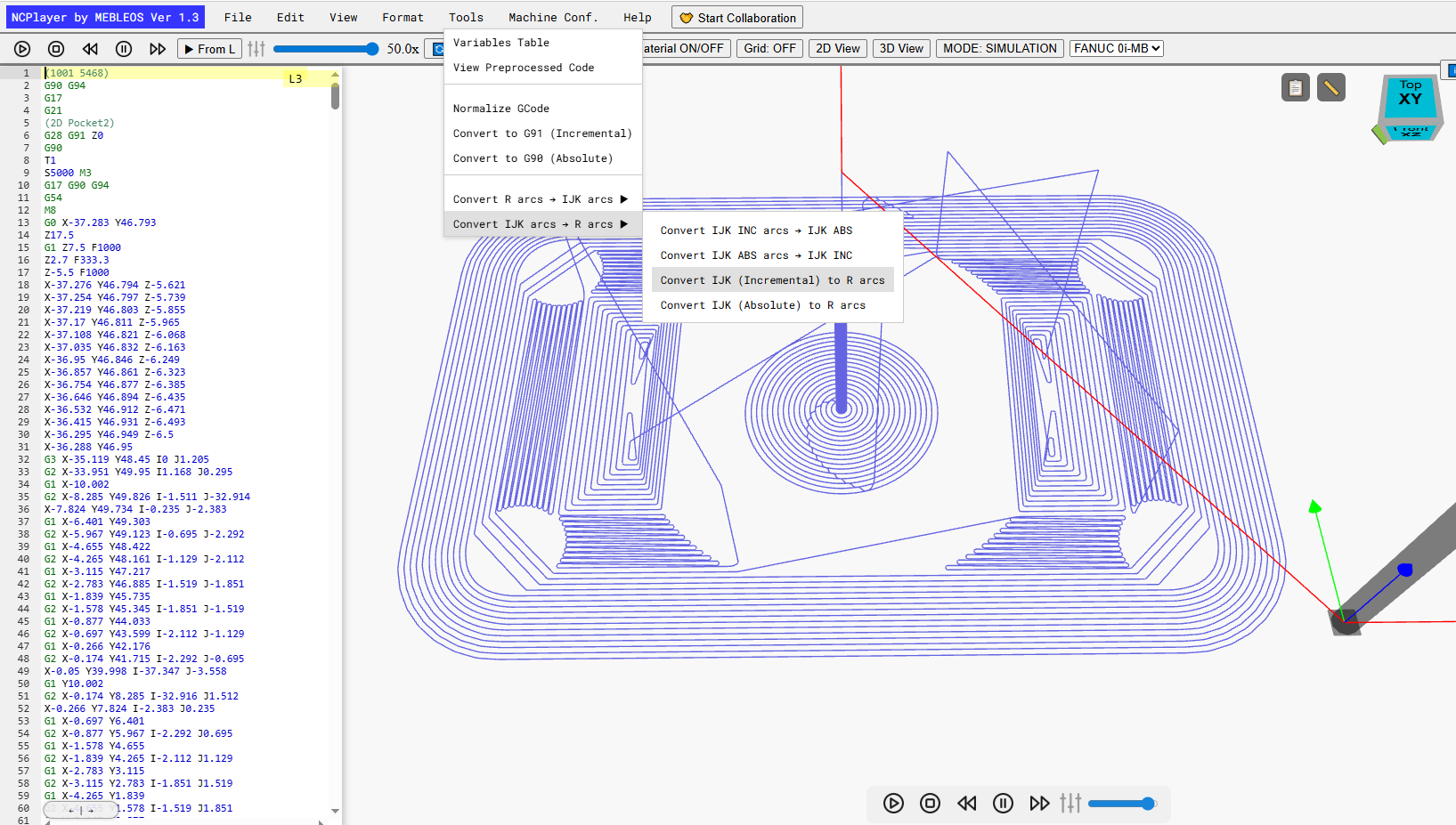 NCPlayer CNC-simulaattori ja G-code-debuggeri